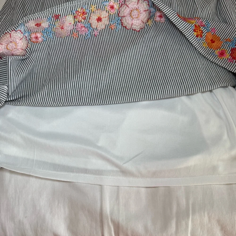 Savanna Jane Dress Large Floral Embroidered Striped Blue Ruffle Shift Travel - Picture 8 of 11